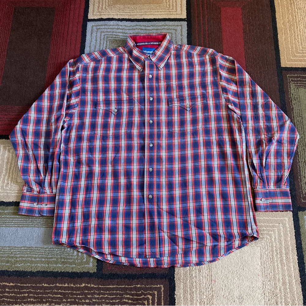 Vintage Wrangler Western Plaid Multicolor Button Down Shirt Long Sleeve Men Sz L